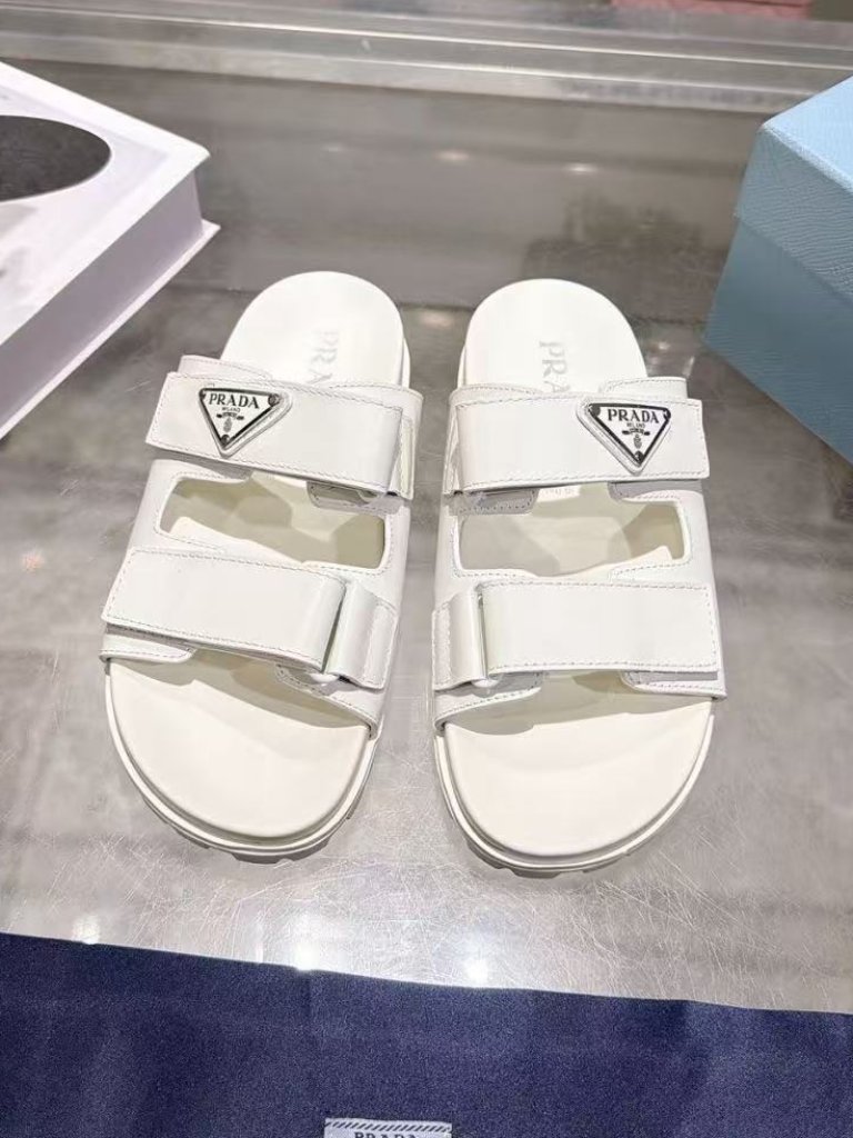 Prada White Double Strap Platform Slide Sandals Size 38